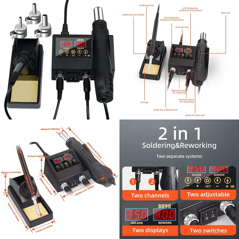 Smd Rework Station Hot Air Soldering 2 In 1 - محطة لحام رقمية 2 في 1