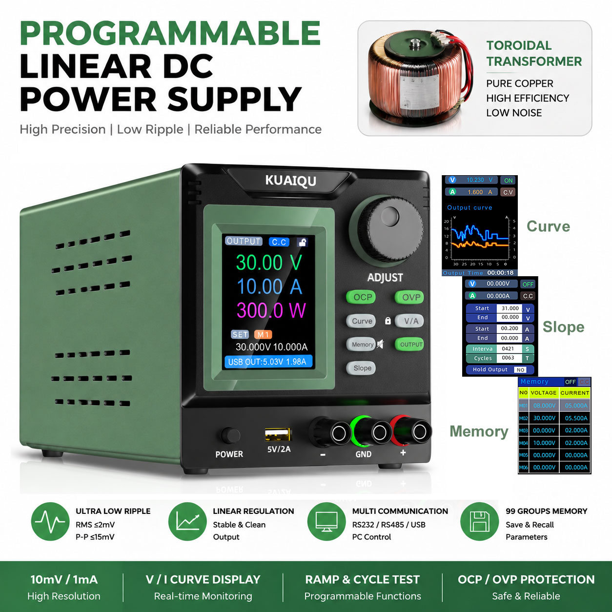 Programmable Linear Dc Power Supply 30V 10A - مصدر طاقة خطي منخفض الضوضاء 30