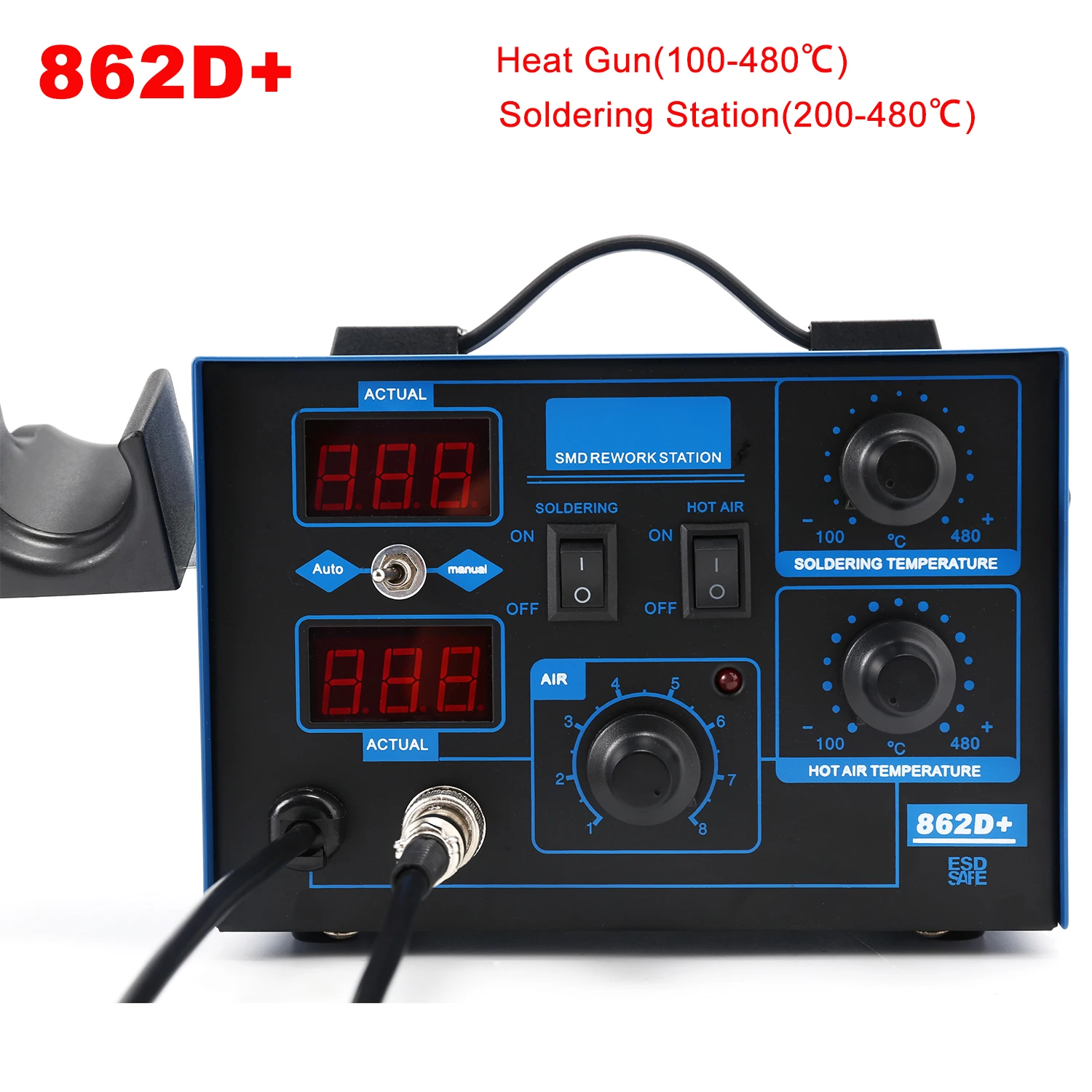 محطة لحام 862D+ 2 في 1 مع مسدس - مراجعة Smd Rework Station Hot Air Soldering 2 In 1 وسعره