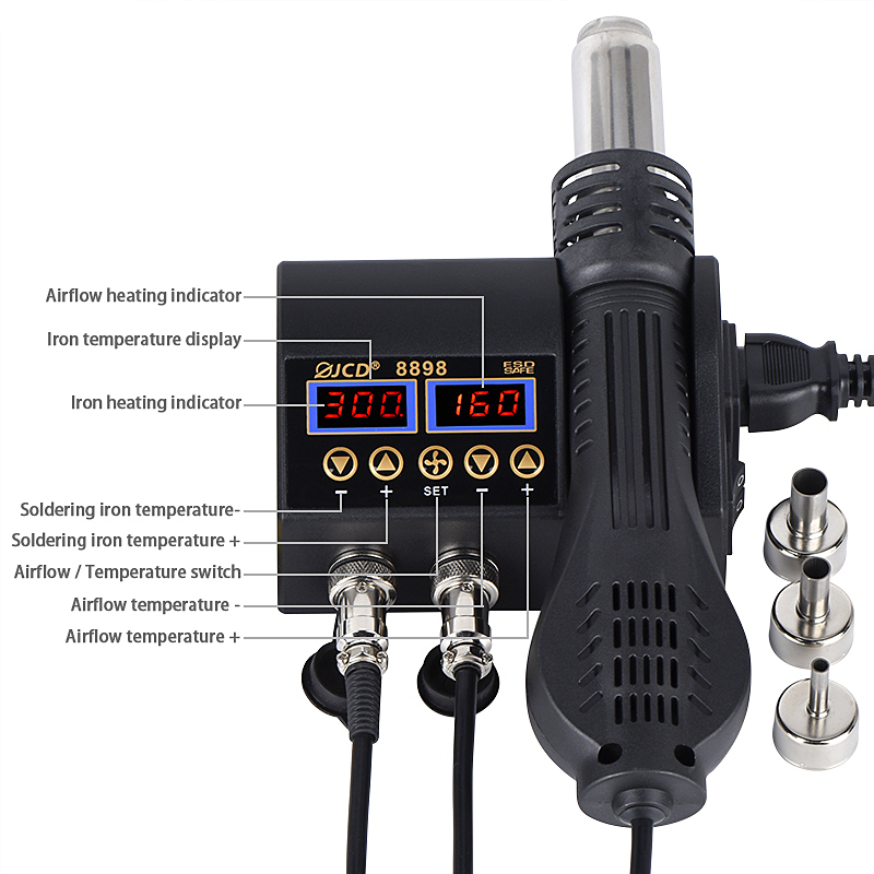 2 في 1 750 واط مسدس هواء ساخن  - مراجعة Smd Rework Station Hot Air Soldering 2 In 1 وسعره