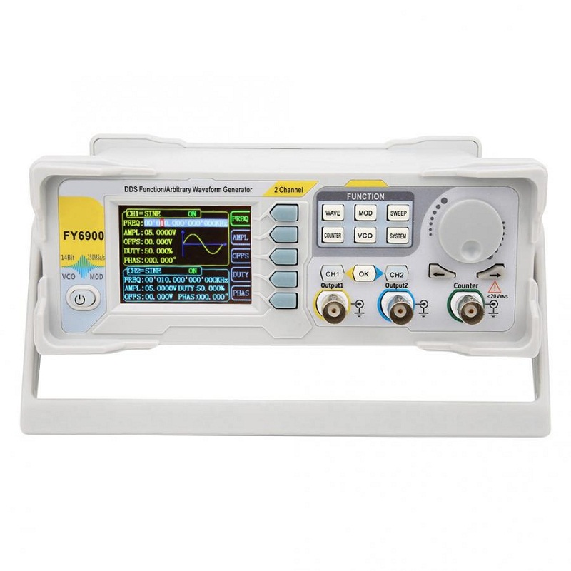 مولد إشارات رقمي FY6900 مع شاش - مراجعة Dual Channel Arbitrary Waveform Function Generator 60Mhz وسعره