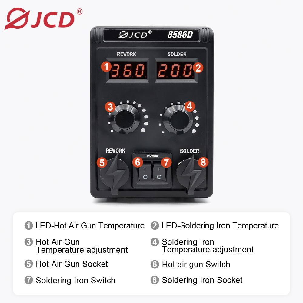 JCD 8586D 2 في 1 محطة لحام مسد - مراجعة Smd Rework Station Hot Air Soldering 2 In 1 وسعره