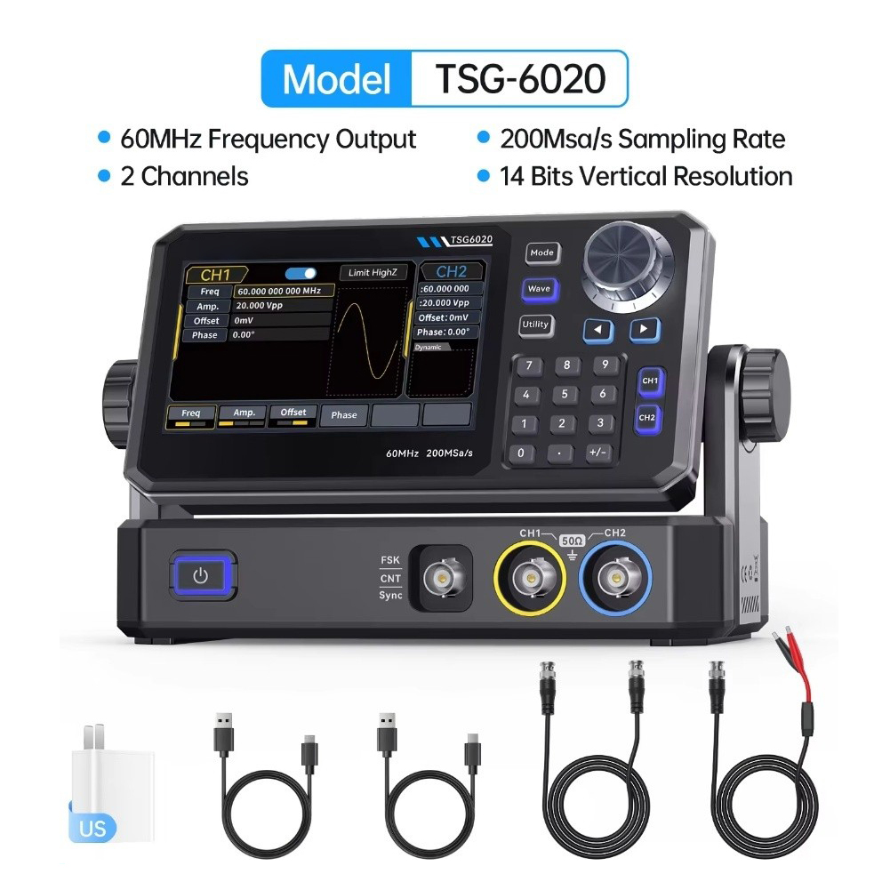 مولد إشارة ثنائي القناة TSG602 - مراجعة Dual Channel Arbitrary Waveform Function Generator 60Mhz وسعره